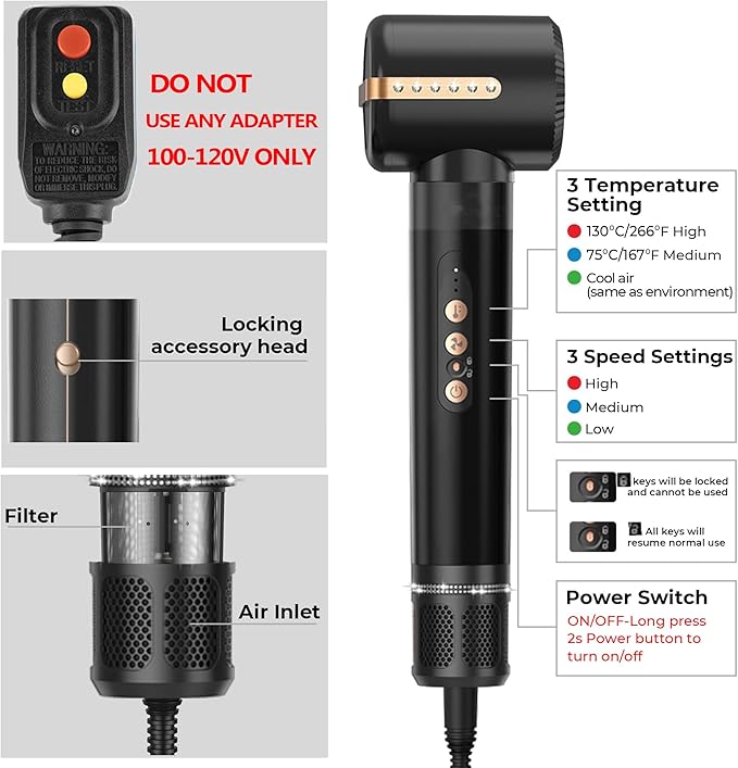 7 in ONE Hair Dryer Brush, Powerful Blow Dryer Brush with Auto- Wrap Curler, Detachable Fast Drying, Volumizing, Curling, Straightening, Ionic Hair Dryer with Diffuser, Hair Styling Tools 100-120V