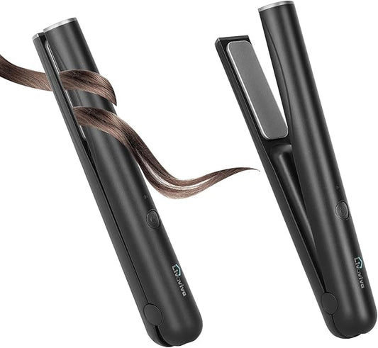 Mini Portable Cordless Hair Straightener,USB Rechargeable，Rapid Heating can Work continuously for 40 Minutes,Wireless Curling Iron for Travel (Black)