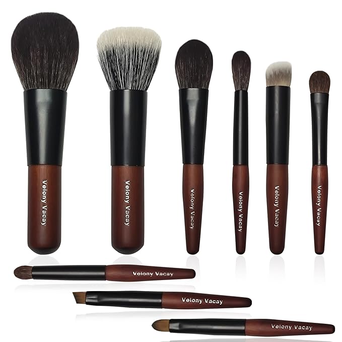 Mini Makeup Brush Set, 9 Full Face Mini Travel Make Up Brushes Set, Synthetic & Natural Hair Makeup Brushes For Blush, Eyeshadow, Conceal, Eyebrow Brush, with a compact Brush Case