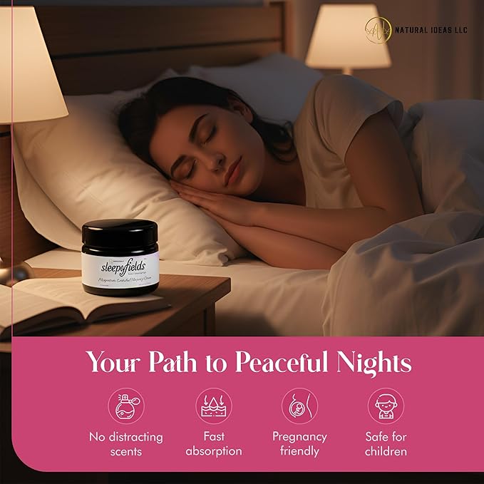 SLEEPY FIELDS Unscented Magnesium-Enhanced Sleep Cream - Nighttime Moisturizing Cream for Pain Calm, Leg Cramps, Sleep & Muscle Soreness - Fast Absorbing, Non-Greasy, Made in USA - 2 oz