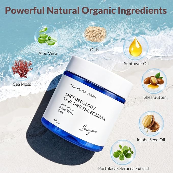 Crogooe Natural Soothing Eczema Cream With Sea Moss Aloe Vera Oats for Multiple Skin Types Comfort Moisture Hydrate Eczema Cream for Dry Skin 4FL Oz