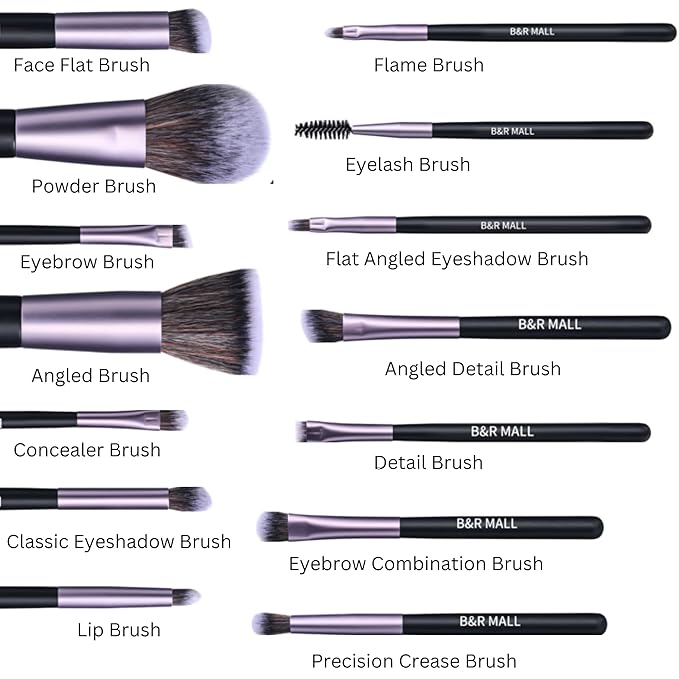 B&R MALL Premium Makeup Brush Set with LED Mirror – Supper soft Brushes for Flawless Foundation, Concealer, Eyeshadow & More | Lightweight, Versatile, Perfect for On-the-Go Touch-Ups (Purple Black)