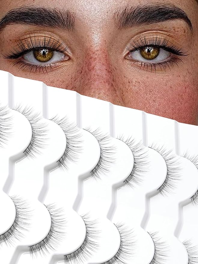 False Lashes Eyelashes Wispy 10MM Short Lash Natural Thin Band Strip Eyelash 3D Volume C Curl 7 Pair