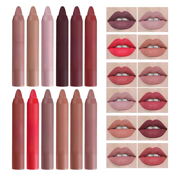 Agrifilm Matte Velvet Lipstick Lip Crayon Nourishing Non-Stick Cup Lip Stain Lip Gloss,Long-lasting Waterproof Lip Stick Lip Makeup for Women (12)