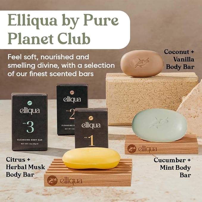 Elliqua Triple Milled Body Bar Soap – No.3 – Cucumber & Mint – Made in USA – Vegan, Plastic-Free, Natural, Eco-Friendly, Long-Lasting, Cruelty-Free – No Parabens or Sulfates