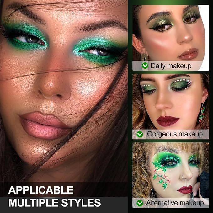 DE'LANCI Olive Green Eyeshadow Palette Multichrome, Ultra-Pigmented Chrome Brown Green Eye Shadow for Green Eyes Makeup, Matte Shimmer Dark Lime Emerald Eyeshadow Pallet for Goth Cos Christmas Makeup