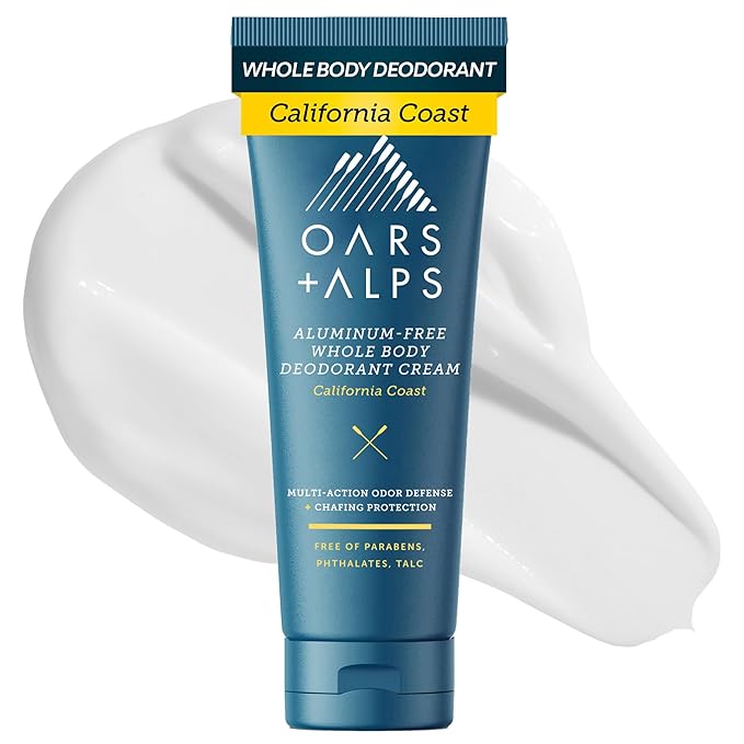 Oars + Alps Whole Body Deodorant for Men & Women, Aluminum Free & Deodorant with Ylang Ylang, Citrus, Patchouli, Multi-Action Odor Defense, Long Lasting, Anti-Chafe, California Coast, 2.5oz