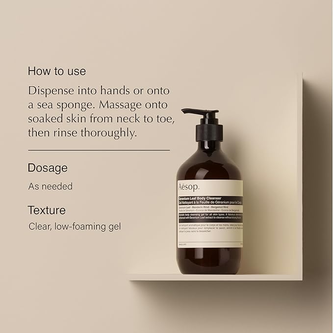 Aesop Geranium Leaf Body Cleanser | Aromatic Botanical Cleanser with Geranium Leaf & Citrus Rind | 500 mL / 16.9 oz