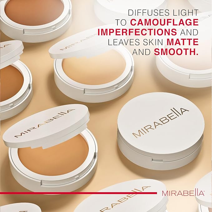 Mirabella Invincible All Skin Pure Pressed Powder Foundation - Buildable Mineral Foundation & Blurring Matte Finishing Powder - Medium M9