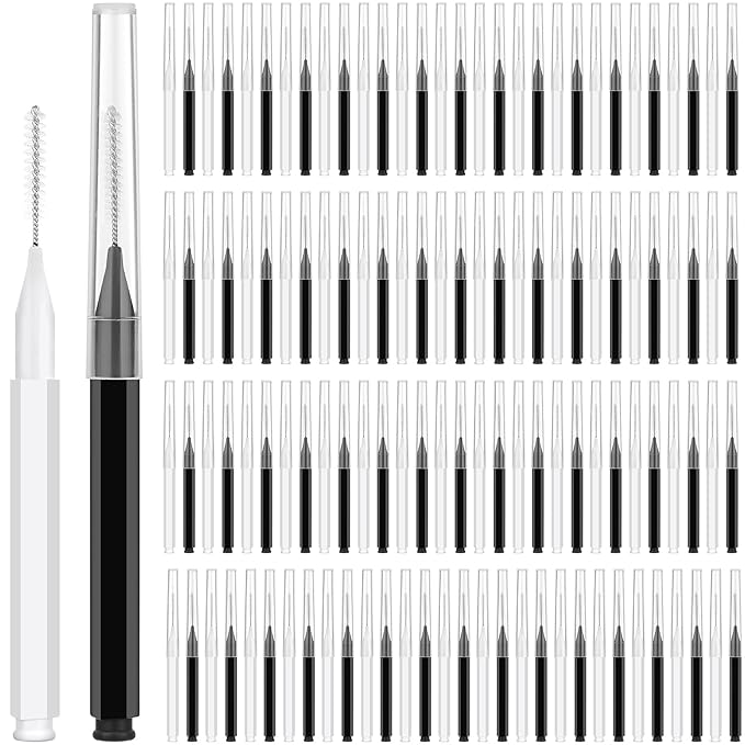 120Pcs Eyebrow Brush With Cap, Brow Lamination Supplies, Micro Brush And Comb Spoolies for Eyelash Extensions (Black, White)