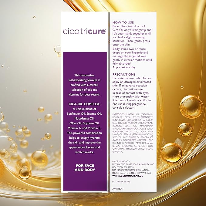 Cicatricure Cica Oil for Stretch Marks & Scars, Visible Results in 4 Weeks, Pregnancy Must-Haves Body Oil with Vitamin E, Stretch Mark Oil, Scar Treatment with Botanical Ingredients, 6.7 fl oz