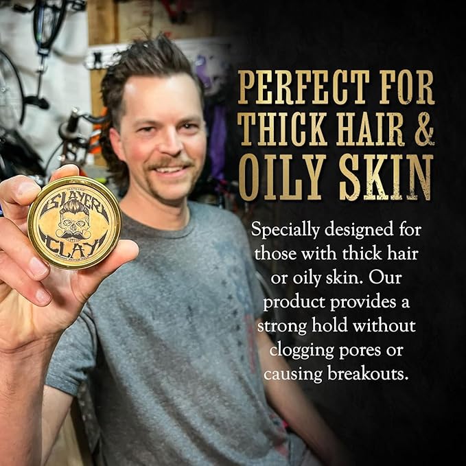 Hair Clay For Men - Slayer Clay Organic Medium Hold 2 Ounce Tin - Like Pomade Cream Or Gel - Shine Free & Non Greasy - Anti Dandruff & Easy To Use Mens Hair Product With Bentonite By Death Grip