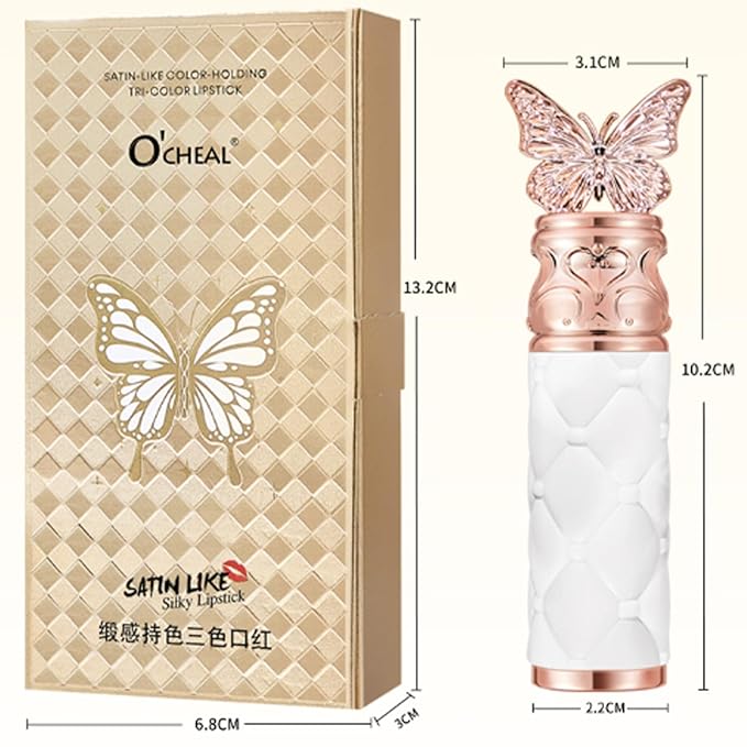 3 Colors In 1 Lipstick, Glossy Silky Feeling Lip Colors, High Pigmented, Exquisite Butterfly Appearance, Long Lasting Moisturizing One Lipstick Three Colors