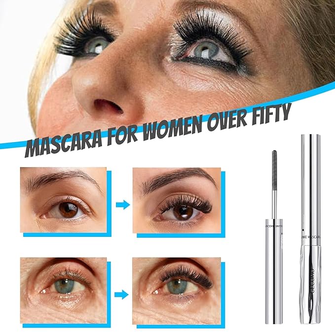 2PCS Black Mascara for Older Women 60 Plus, Volumizing Waterproof Mascara for Fine Short Lash, Hypoallergenic Sensitive Eyes - Ultra-Precise Slim Brush, Smudge-proof