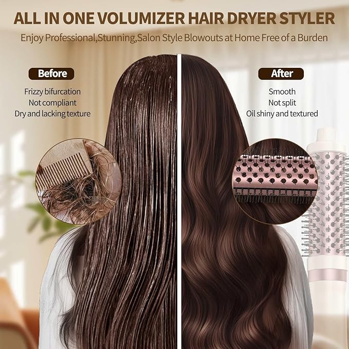 High Speed Thermal Blow Dryer Curling Brush, 110000RPM Hot Air Hair Dryer Volume, 1.57’ Beachy Waver Blowout Brush Hair Styler with Less Frizz, Reduced Heat Damage, More Shine