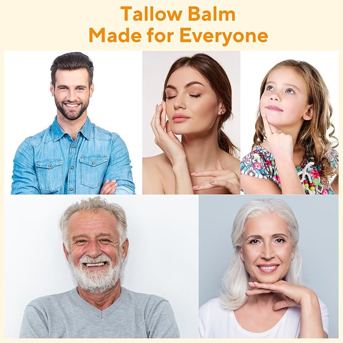 Beef Tallow for Skin, Tallow and Honey Balm, Organic Grass-Fed Whipped Beef Tallow Cream, Deep Moisturizing Facial & Body Balm, 100% Natural Face Moisturizer for All Skin Types (5oz)
