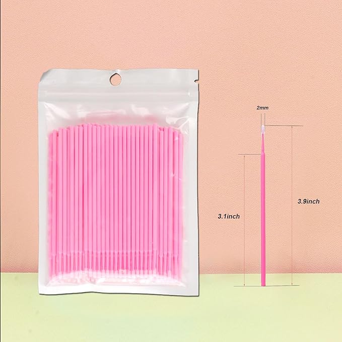 600PCS Microswabs for Eyelash Extensions，Disposable Micro Applicators Brush for Cleaning and Applying Make-up Pink (Head Diameter: 2.0mm)