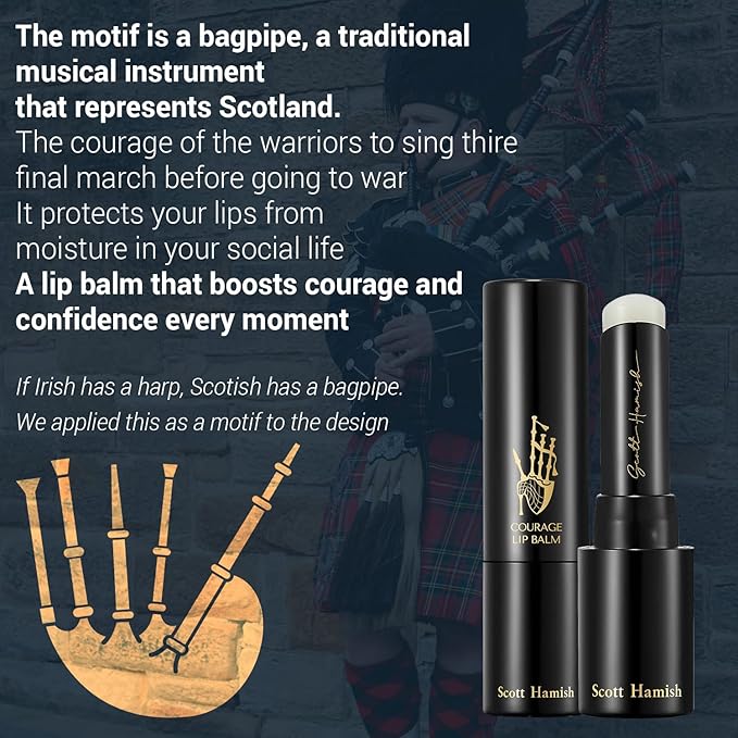 Scott Hamish Courage Lip Balm – Hydrating Lip Balm for Men - Shea Butter & Cica to Moisturize & Soothe Dry, Chapped Lips – Anti Aging Lip Moisturizer and Improve Softness of Lips, 0.12oz.