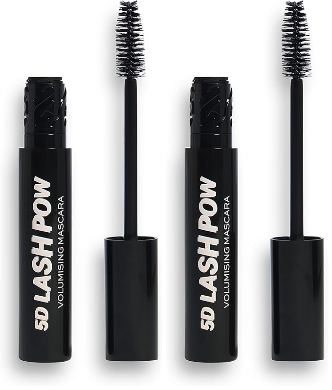 Revolution Beauty, 5D Lash Pow Mascara, Lengthening & Volumizing Effect, Thickening Black Formula, Vegan & Cruelty Free, 0.41 Fl. Oz (Pack of 2)