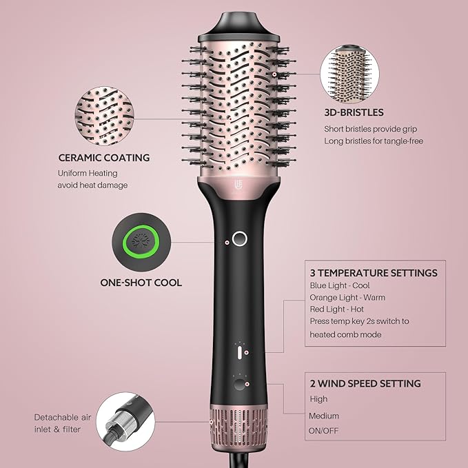 Blow Dryer Brush Hair Dryer | One-Step Hot Air Brush with Oval Volumizer High-Speed Hair Styler with Negative Ions for Drying & Smoothing & Volumizing for All Hair Types 110000 RPM