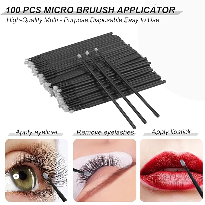 300 PCS Eyelash Extension Supplies Kit disposable micro cotton swabs with eyelash brush Lip brush Mascara Wand Applicator Eyelash Extension Kit Beauty Wand Kit (black)