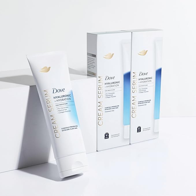Dove Cream Serum Hyaluronic + Hydration for Extra Dry, Flaky Skin, with Pro-Ceramides, Niacinamide and Collagen Peptides Lotion, 8 oz