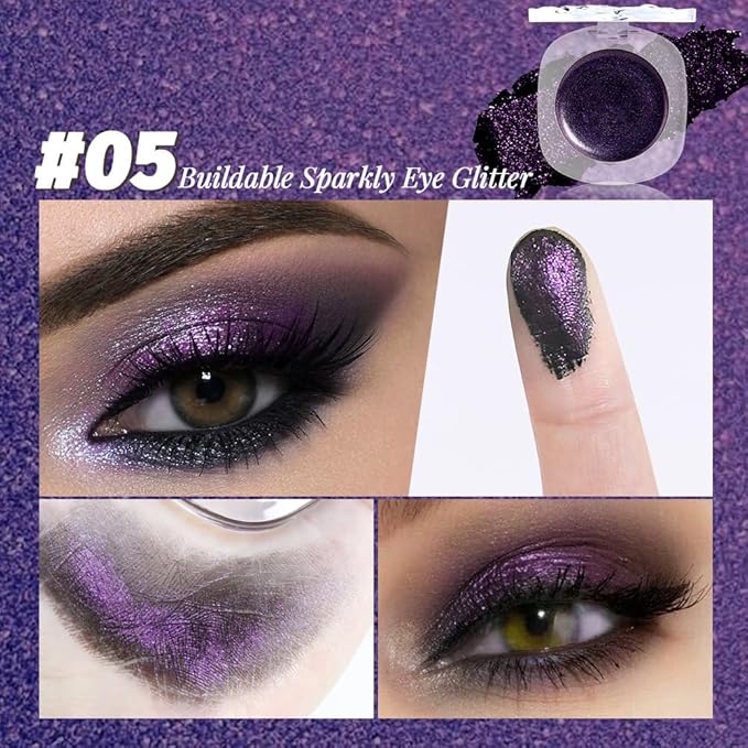 Dark Purple Cream Glitter Shimmer Metallic Eyeshadow Palette Makeup, Natural Single Mini Instant Holographic Eyeshadow For Women, Sombras Crema Para Ojos, Talc, Paraben & Cruelty Free