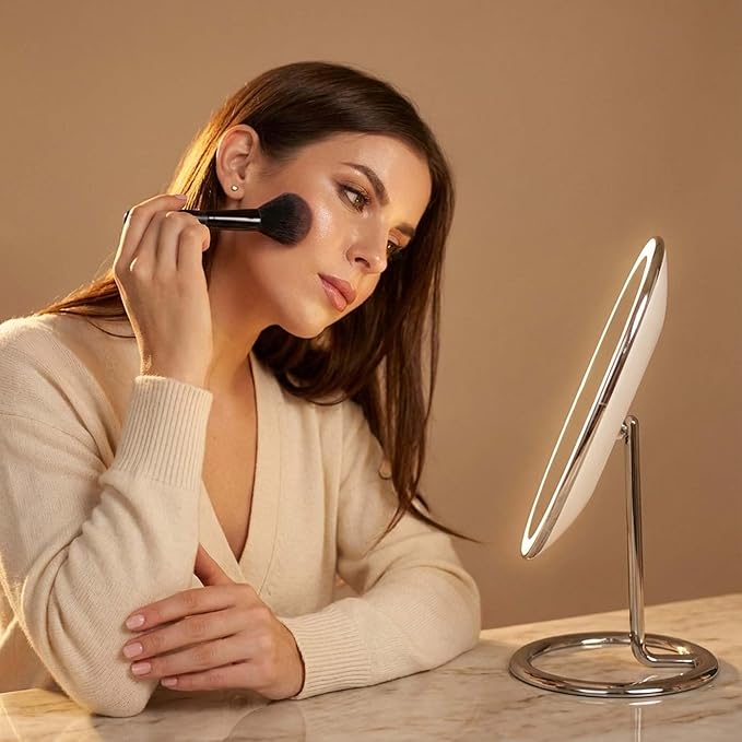 Fancii Vera LED Lighted Vanity Makeup Mirror, Rechargeable - Cordless Illuminated Cosmetic Mirror with 3 Dimmable Light Settings, Dual Magnification (Chrome)