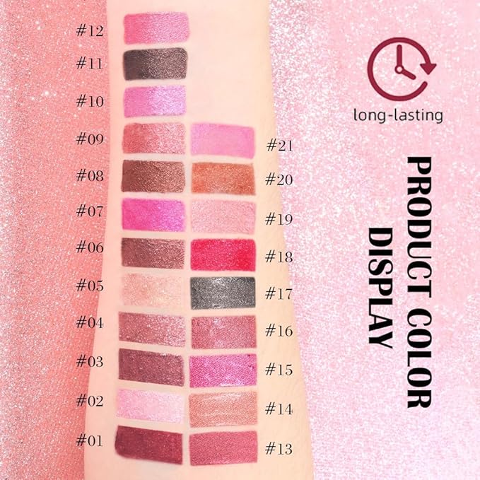 evpct 2Pcs Pink Red Hot Pink Metallic Glitter Lip Liner and Lipstick Combo, Shimmery Lip Gloss Stain Set Makeup for Women Long Lasting Waterproof 24, Metallic Shimmer Iridescent Glossy Liquid Lipstick