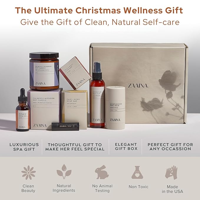 ZAAINA Spa Gift Set for Her - Luxury Self Care Spa Kit for Women, Valentine Spa Gift Basket, Pampering At Home Bath and Body Relaxation Spa Package, Gifts for Mom Wife Friend, Birthday Gifts for Women