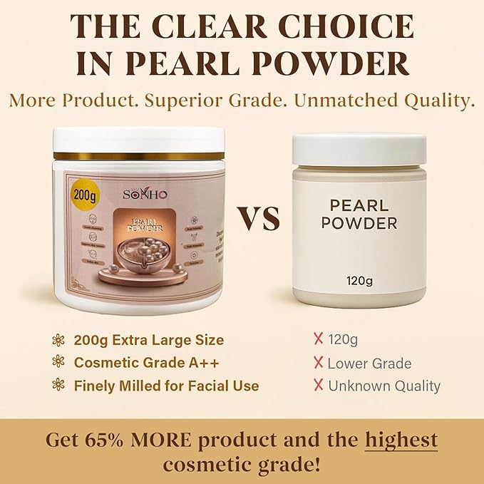 SONHO Freshwater Pearl Powder Organic, 200g100% Natural Pearl Powder,DIY Skincare —DIY Antioxidant, Deep Cleansing, Pore-Shrinking, Anti-Aging Mask