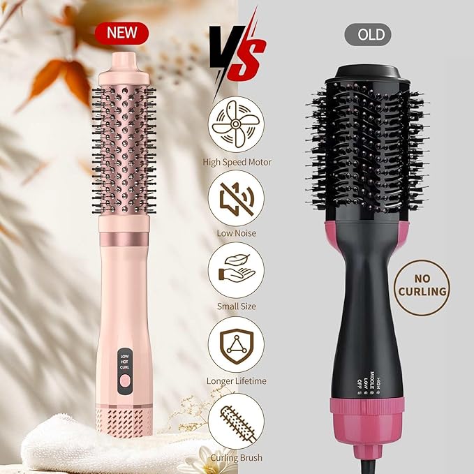 High Speed Thermal Blow Dryer Curling Brush, 110000RPM Hot Air Hair Dryer Volume, 1.57’ Beachy Waver Blowout Brush Hair Styler with Less Frizz, Reduced Heat Damage, More Shine