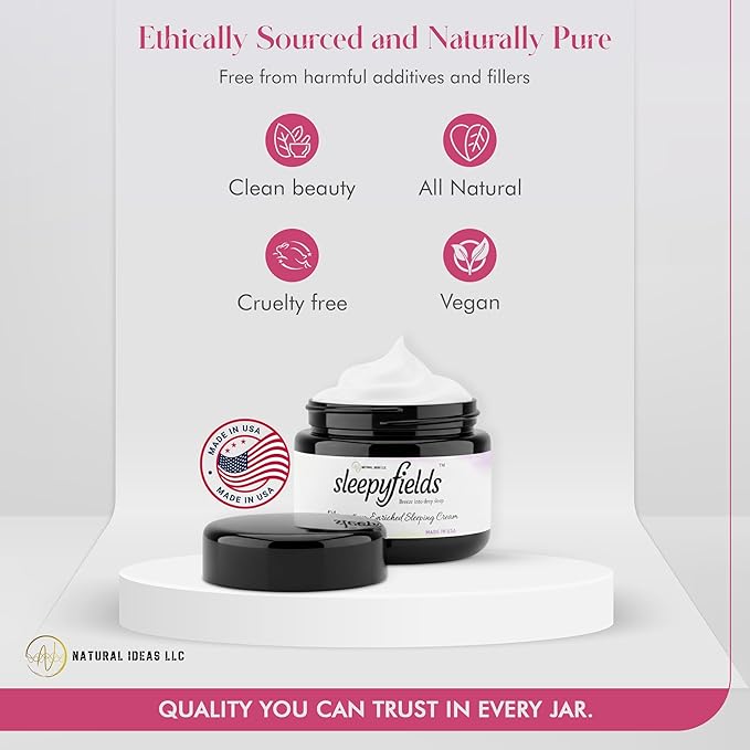 SLEEPY FIELDS Unscented Magnesium-Enhanced Sleep Cream - Nighttime Moisturizing Cream for Pain Calm, Leg Cramps, Sleep & Muscle Soreness - Fast Absorbing, Non-Greasy, Made in USA - 2 oz