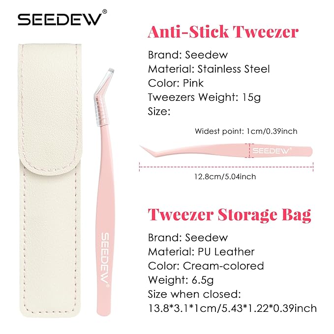 Tweezer P02 for DIY Lashes, Lash Application Tool, 1 PC Pointy Nano Coating Non-Stick Stainless Steel Curved Tweezer with a Protective Case, for Self-Adhesive/Pop-On Eyelash Extensions(Pink)
