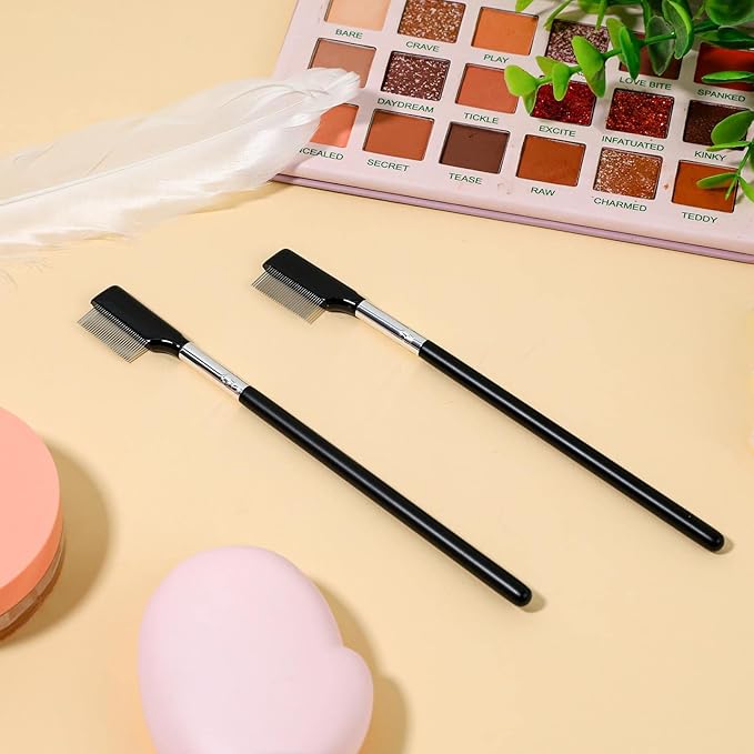Metal Eyelash Comb & Separator - 2 Pack Eyelash & Eyebrow Brush Grooming Tool with Metal Teeth for Women