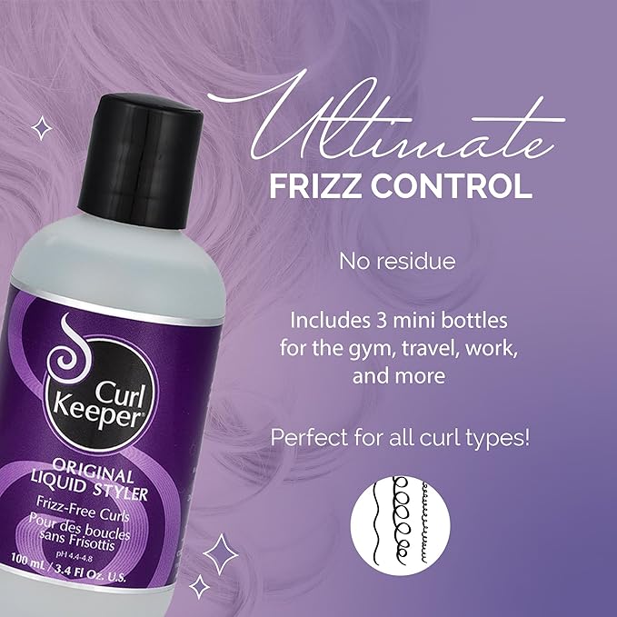 Original Curl Keeper Travel (Carry-On Approved) Multi-Pack, Anti-Frizz Curl Defining Hair Styler (3 x 100ml) - Curl Definer Liquid Gel - Wavy & Curly Hair Products for Women (Cream Alternative)