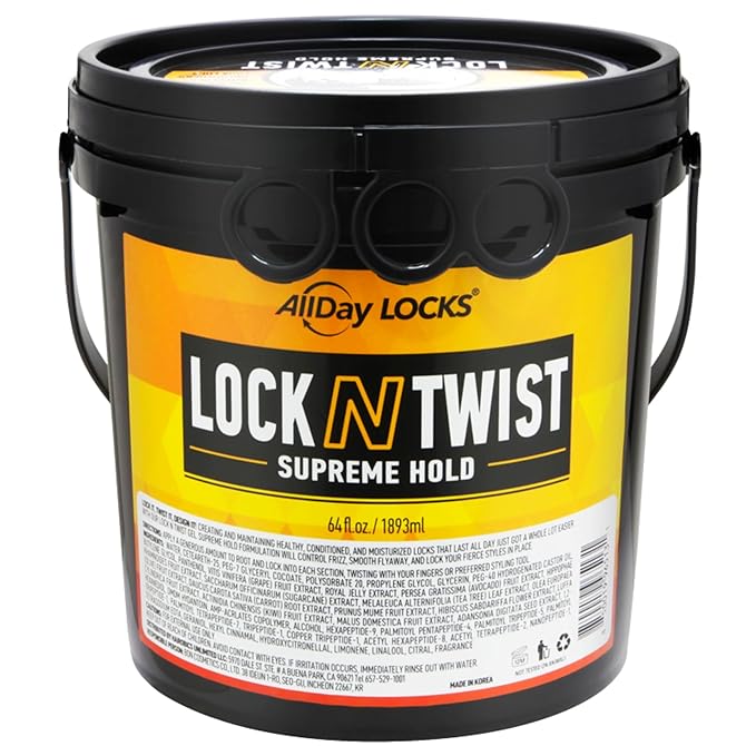 AllDay Locks Lock N Twist (Bucket) | Supreme Hold, No Frizz or Flaking | Hydrating, Nourishing Loc Booster | Grape & Avocado-Infused | Lock & Twist Braids, Locks, Twists, Cornrows | 64 oz
