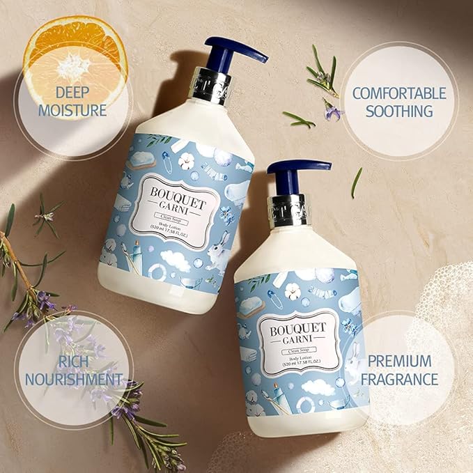 Bouquet Garni Body Lotion Clean Soap Fragrance - Long-lasting Moisture & Fragrance, Non Sticky Texture (Containing Shea Butter Rich in Vitamin A, C, E) - 17.6 oz