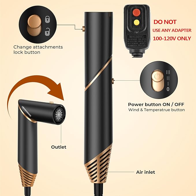 6 in 1 Hair Dryer Brush, Detachable Air Hair Styler Curling, Drying,Volumizing, Straightening, Negative Ionic Hair Dryer with Diffuser, Hair Styling Tools