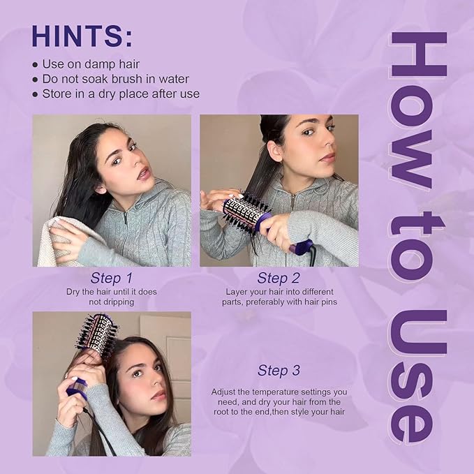Hair Dryer Brush Blow Dry Brush in One, 2 Inch Oval Shape Hot Air Brush, Travel Hair Tools/Volumizer/Straightener/Curler, European Blow Dry Brush with Universal Adapter