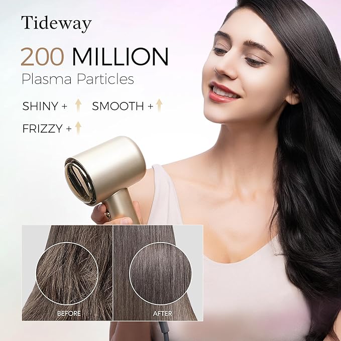 Tideway Hair Dryer Professional High-Speed Ionic Blow Dryer 110,000 RPM, Compact Hair Dryer with Magnetic Diffuser, Fast Drying with Brushless Motor Low Noise Smart Temperature Control-H11