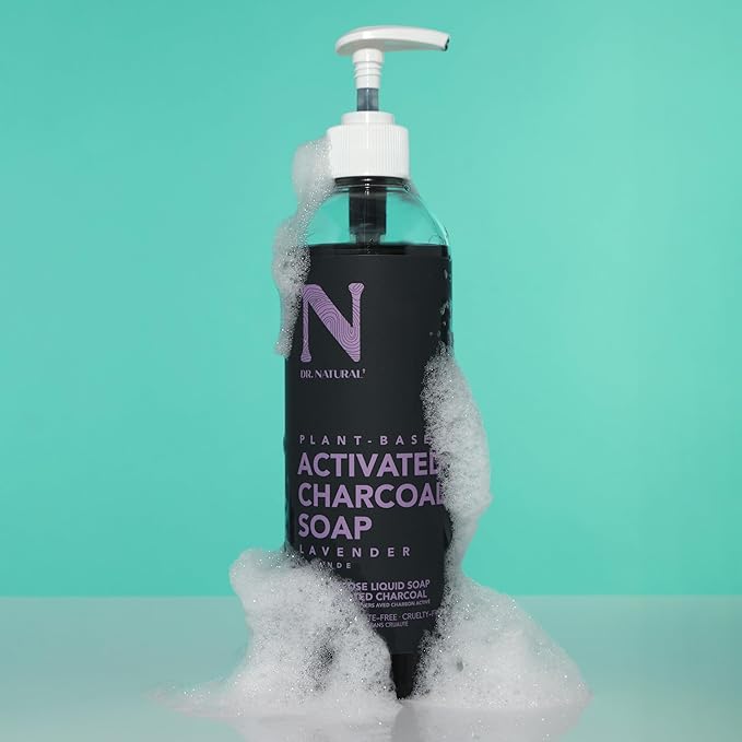 Dr. Natural Activated Charcoal Liquid Soap - Anti Acne and Blemishes - Deep Cleansing Body Wash - Gentle Body Soap for Clear Skin - Lavender - 16 oz