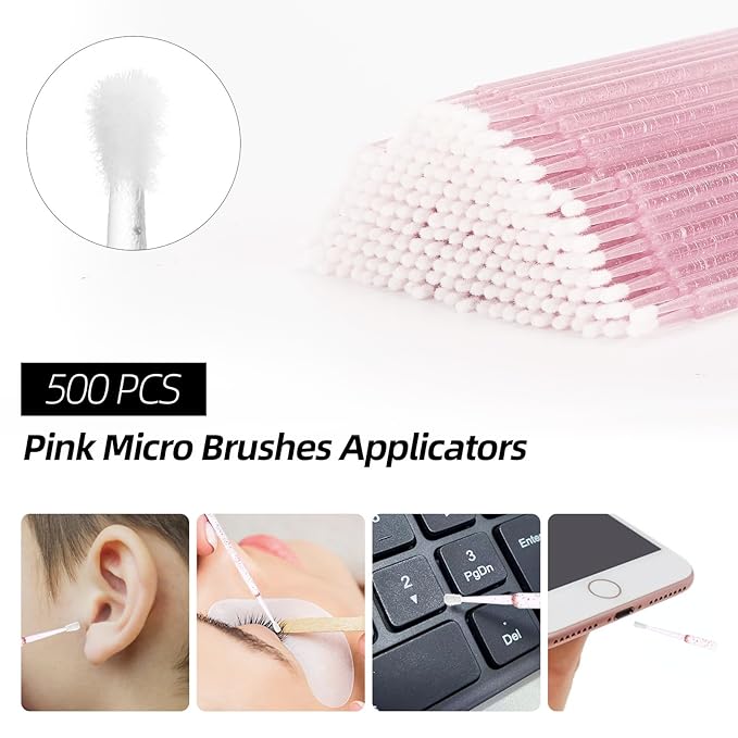 1500 PCS Eyelash Extension Supplies Kit, 500 Spoolies Mascara Wands 500 Lip Brushes 500 Micro Swabs Pink, Disposable Eyelash Brushes Makeup Applicator Tool with 3 Reusable Containers