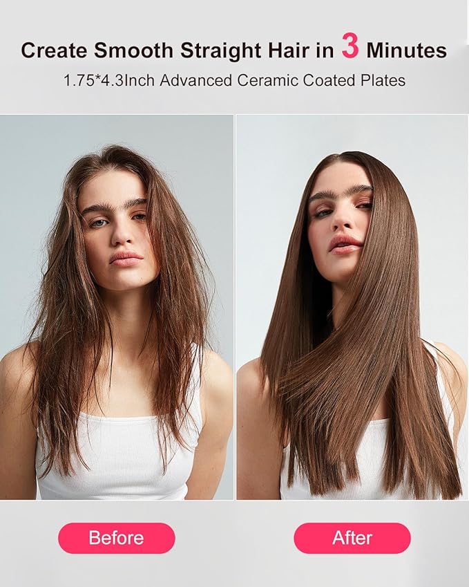 K&K Nano Hair Straighteners Wide Plates, Adavance Ceramic Coated Plates Digital Display Ultra-Fast Heat Up Auto Safety Shut Off Plancha De Pelo Dual Voltage UK Plug, for Thick Hair