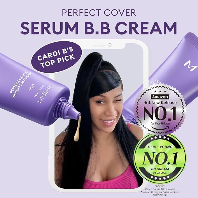 MISSHA M PERFECT COVER SERUM BB CREAM No.27 Honey Beige- Medium with Cool/Neutral Undertone, BB Cream by Cardi B Pick, Skin Tint, Tinted Moisturizer, Skin Care Foundation Makeup, 1.18 Fl oz
