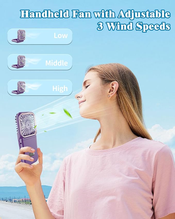 Portable Fan Rechargeable,Personal Fan Handheld Fan,180°Foldable Cooling Fan Mini Desk Fans Small Quiet Table Fan,Battery Operated Fan USB Small Fans as Lash Fan/Eyelash Fan for Womens Girls