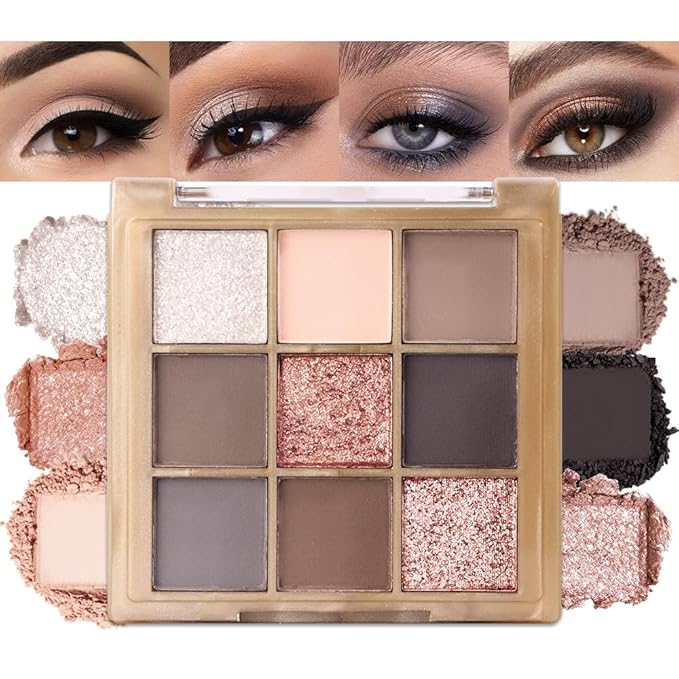 Matte Sparkling Eye Shadow Palette,Neutral Nude Smoky Glitter Powder Eyeshadow for Older Women,High-Pigment Eye Makeup, Naturing-Looking Travel Size Makeup Pallete (Matte Glitter-Cool Brown Gray)