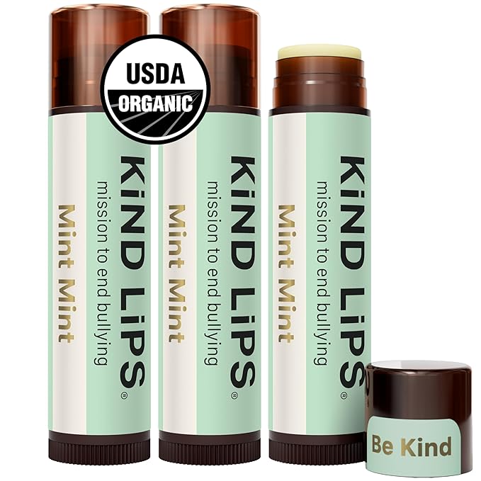 Kind Lips Mint Mint Lip Balm 3-Pack - USDA Organic, Extra Minty Cooling Chapstick Alternative for Dry Lips | Gluten-Free, Cruelty-Free