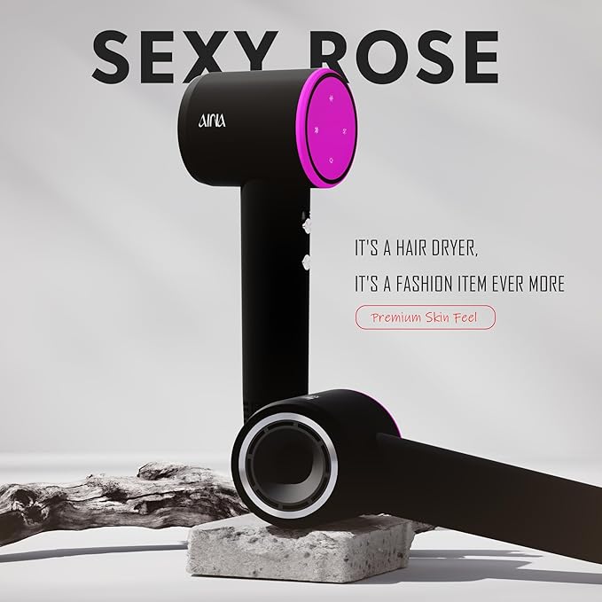 AINA Hair Dryer, Blow Dryer - Brushless Motor, 110,000 RPM Lightweight, Ionic Travel 110V/ALCI Plug(Sexy Rose)