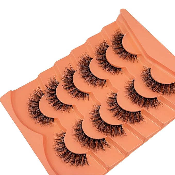 Cat Eye Lashes False Eyelashes Natural Look, Yasnai Wispy Fake Lashes Volume Lashes, Strips Lashes Natural Eyelashes Clear Band 6 Pairs Pack